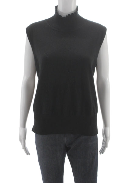 St. John Sport Women 100% Cashmere Sleeveless Mock Neck Tank Black Size L