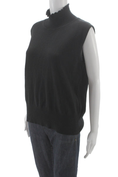 St. John Sport Women 100% Cashmere Sleeveless Mock Neck Tank Black Size L