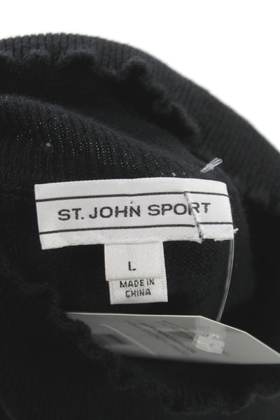 St. John Sport Women 100% Cashmere Sleeveless Mock Neck Tank Black Size L