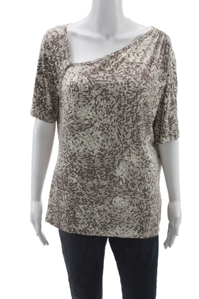 St. John Womens Geometric Beige Rayon Spandex Short Sleeve Basic Blouse Size XL