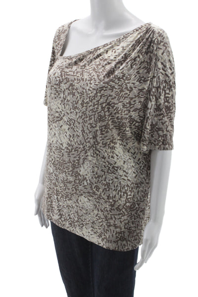St. John Womens Geometric Beige Rayon Spandex Short Sleeve Basic Blouse Size XL