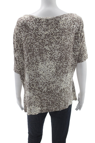 St. John Womens Geometric Beige Rayon Spandex Short Sleeve Basic Blouse Size XL