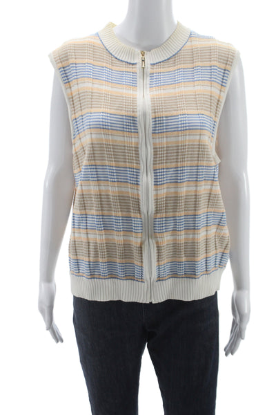 St. John Sport Unisex Plaid Sleeveless Vest Beige Zip Crewneck Wool 90s Size XL