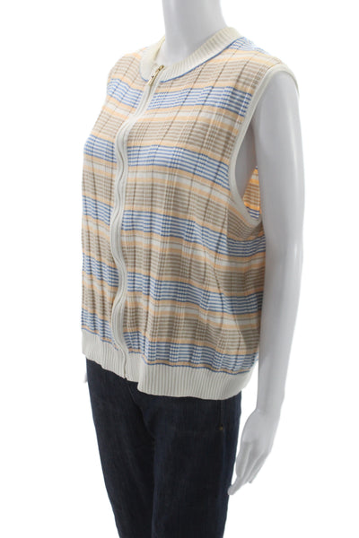 St. John Sport Unisex Plaid Sleeveless Vest Beige Zip Crewneck Wool 90s Size XL