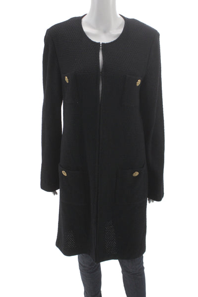 St. John Evening Women Coatigan Black Long Sleeve Button Front Designer Size 14