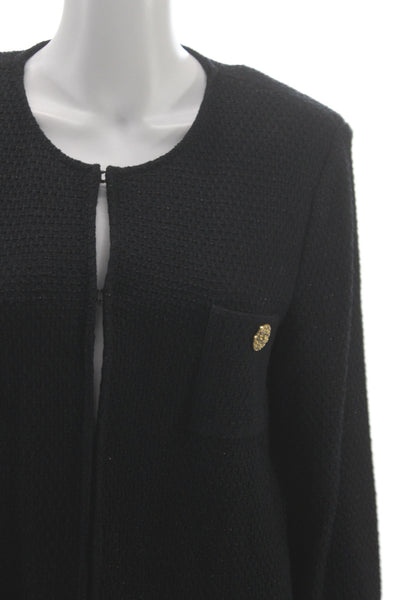 St. John Evening Women Coatigan Black Long Sleeve Button Front Designer Size 14