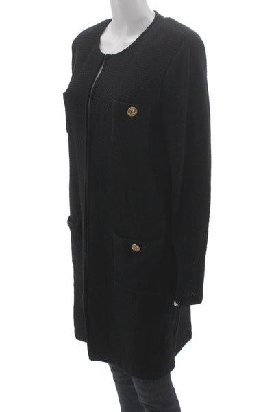 St. John Evening Women Coatigan Black Long Sleeve Button Front Designer Size 14