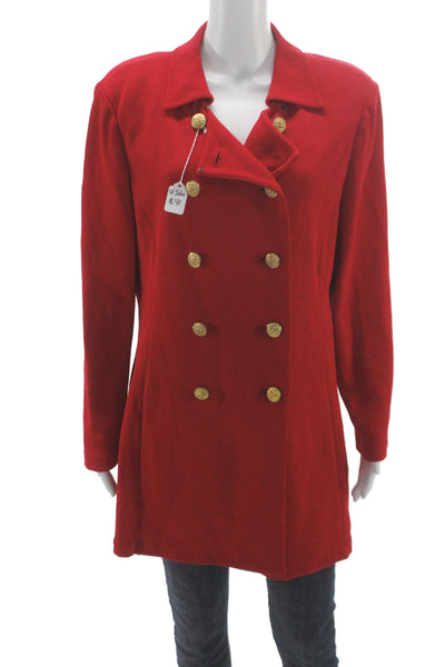 St. John Collection Women Pea Coat Red Wool Button Collared Long Sleeve Size 14