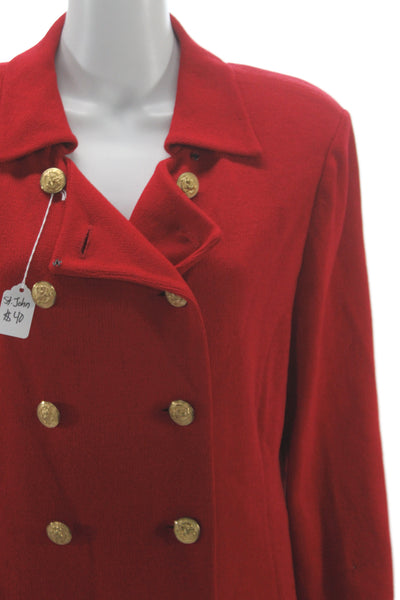 St. John Collection Women Pea Coat Red Wool Button Collared Long Sleeve Size 14