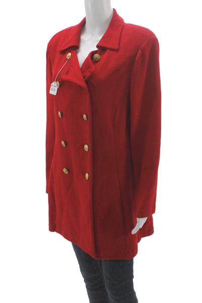 St. John Collection Women Pea Coat Red Wool Button Collared Long Sleeve Size 14