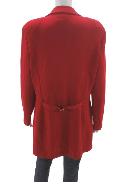 St. John Collection Women Pea Coat Red Wool Button Collared Long Sleeve Size 14