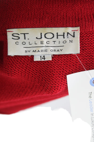 St. John Collection Women Pea Coat Red Wool Button Collared Long Sleeve Size 14