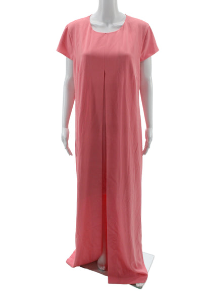 St. John Women Maxi Shift Dress Pink Short Sleeve Round Neck Size 16