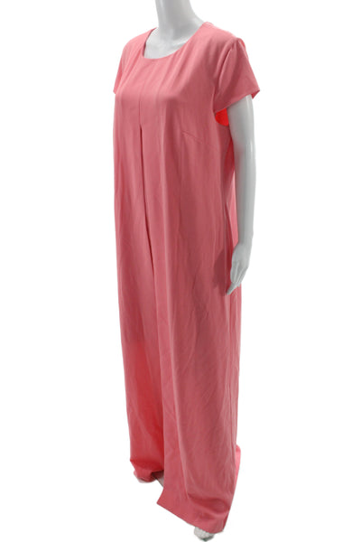 St. John Women Maxi Shift Dress Pink Short Sleeve Round Neck Size 16