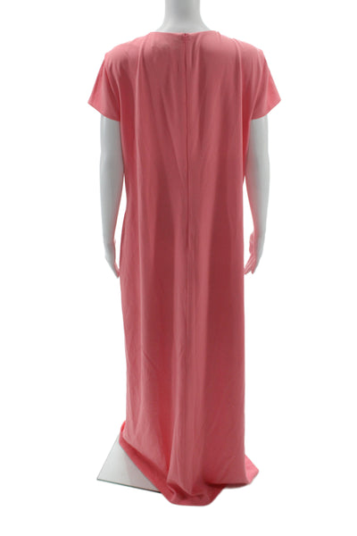 St. John Women Maxi Shift Dress Pink Short Sleeve Round Neck Size 16