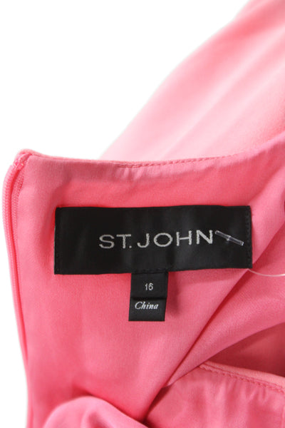 St. John Women Maxi Shift Dress Pink Short Sleeve Round Neck Size 16