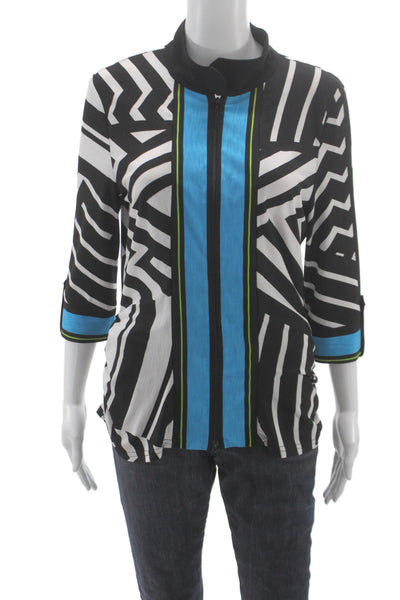 Joseph Ribkoff Women Mock Neck Geometric Button Top 3/4 Sleeve Black Size 12