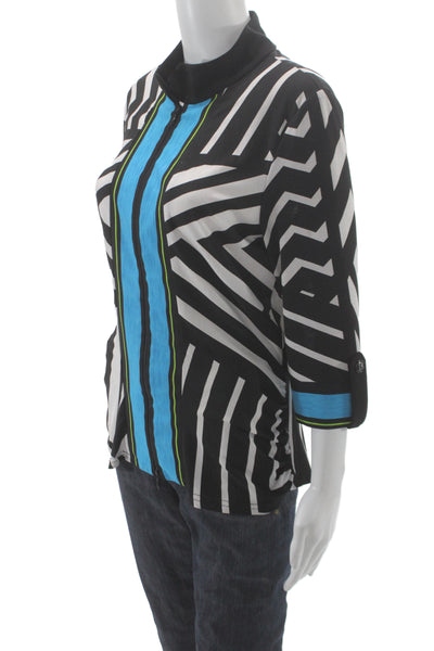 Joseph Ribkoff Women Mock Neck Geometric Button Top 3/4 Sleeve Black Size 12