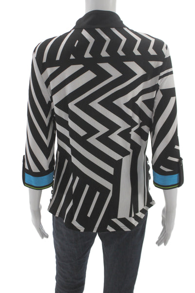 Joseph Ribkoff Women Mock Neck Geometric Button Top 3/4 Sleeve Black Size 12