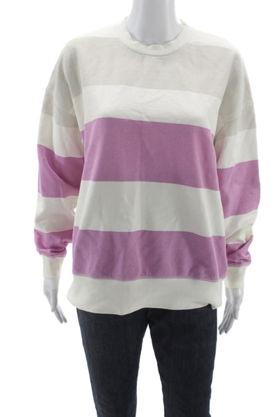 Zara Women White Striped Pullover Sweatshirt Crew Neck Long Sleeve Size M