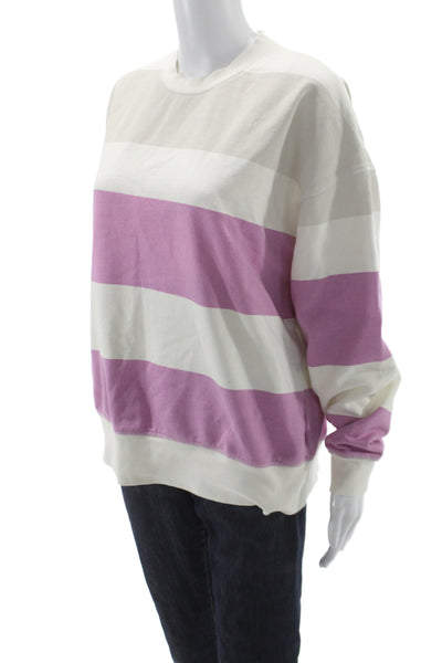 Zara Women White Striped Pullover Sweatshirt Crew Neck Long Sleeve Size M