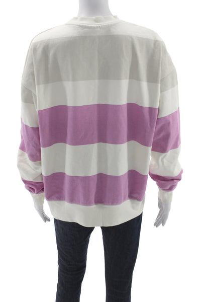 Zara Women White Striped Pullover Sweatshirt Crew Neck Long Sleeve Size M