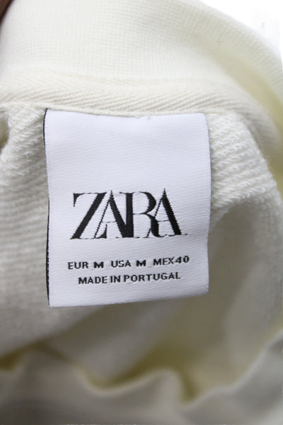 Zara Women White Striped Pullover Sweatshirt Crew Neck Long Sleeve Size M