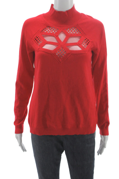 Cyrus Unisex Red Geometric Mock Neck Pullover Sweater Rayon Nylon Size S