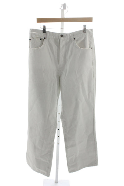 Topshop Unisex White High Rise Cotton Pants Button Inseam 30 Size 10