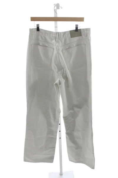 Topshop Unisex White High Rise Cotton Pants Button Inseam 30 Size 10