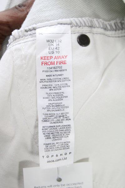 Topshop Unisex White High Rise Cotton Pants Button Inseam 30 Size 10