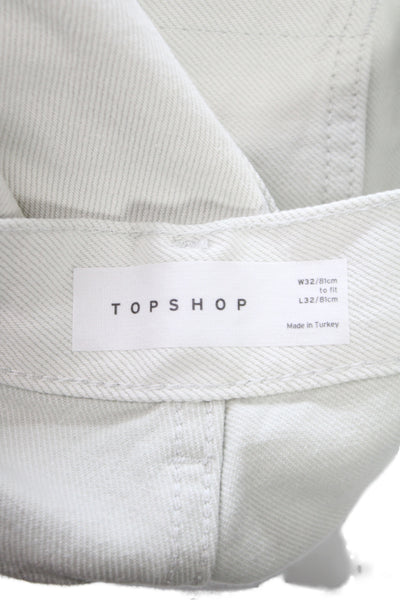 Topshop Unisex White High Rise Cotton Pants Button Inseam 30 Size 10