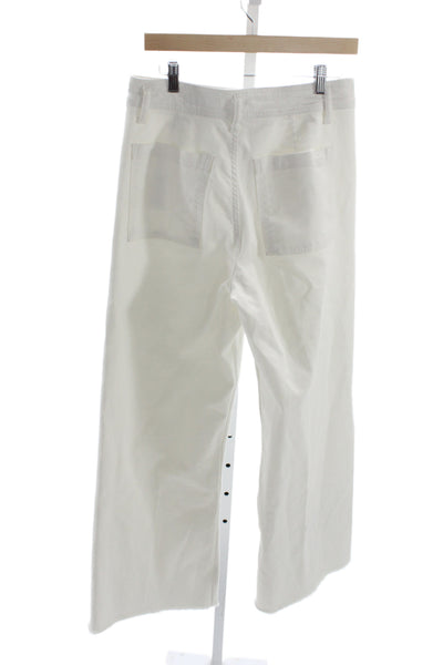 Zara Women Cropped High Rise White Cotton Pants Inseam 28 Size 10