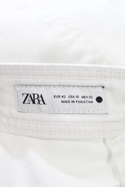Zara Women Cropped High Rise White Cotton Pants Inseam 28 Size 10