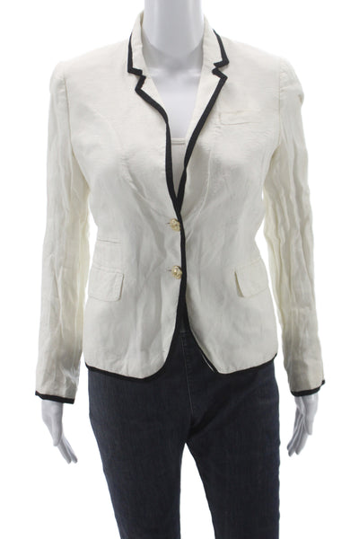 J Crew Women White Linen Blazer Collared Button Long Sleeve Size 2P