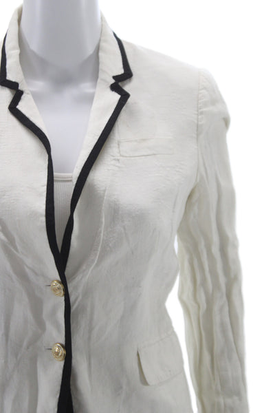 J Crew Women White Linen Blazer Collared Button Long Sleeve Size 2P