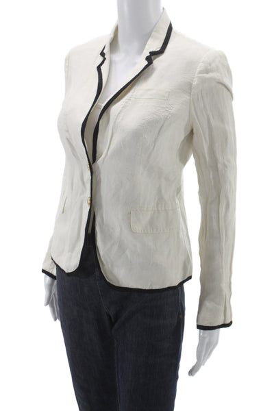 J Crew Women White Linen Blazer Collared Button Long Sleeve Size 2P
