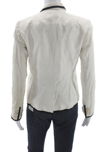 J Crew Women White Linen Blazer Collared Button Long Sleeve Size 2P