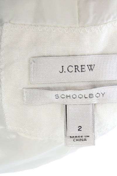 J Crew Women White Linen Blazer Collared Button Long Sleeve Size 2P