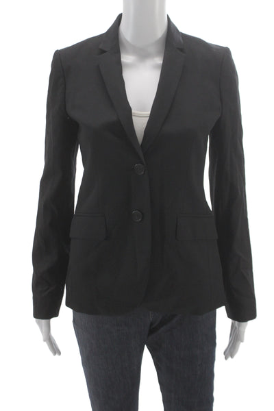 J Crew Womens Black Linen Blend V Neck Blazer Button Long Sleeve Size 0