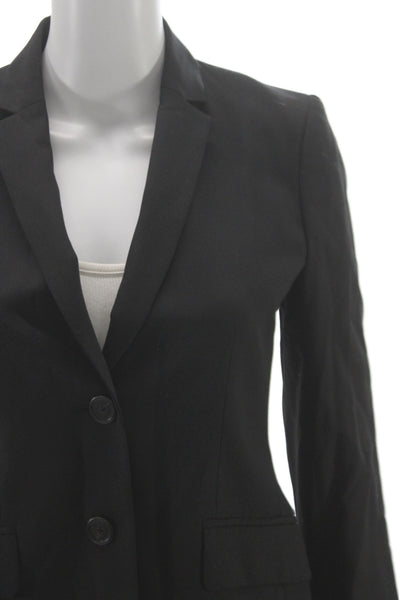 J Crew Womens Black Linen Blend V Neck Blazer Button Long Sleeve Size 0