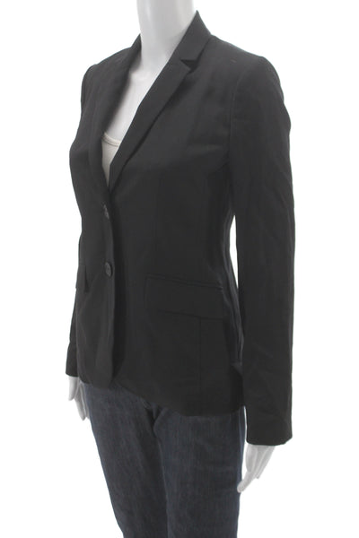 J Crew Womens Black Linen Blend V Neck Blazer Button Long Sleeve Size 0