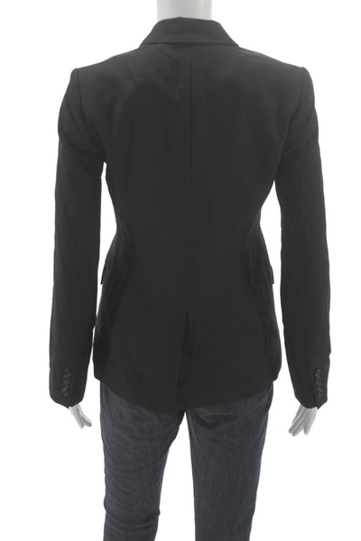 J Crew Womens Black Linen Blend V Neck Blazer Button Long Sleeve Size 0