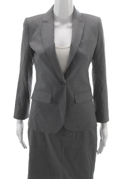 J Crew Womens 2 Piece Wool Gray Suit Button Long Sleeve Size 0