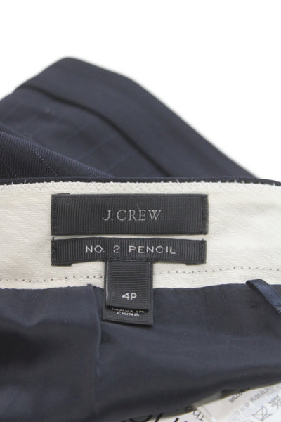 J Crew Womens Dark Blue Wool Striped Straight Pencil Skirt Size 4P