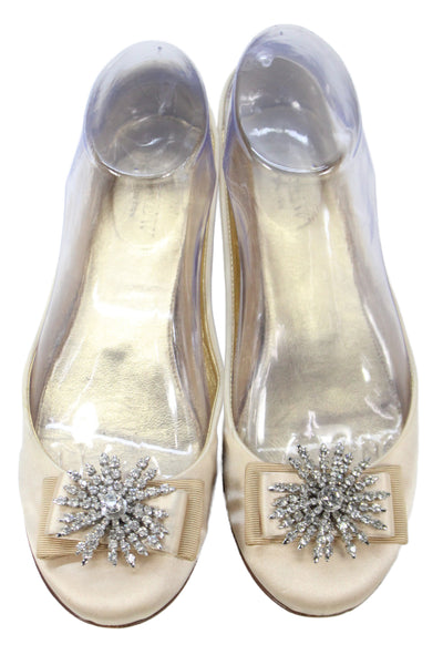 J Crew Women's Round Toe Embellish Slip-On Ballet Flat Shoes Beige Size 6.5