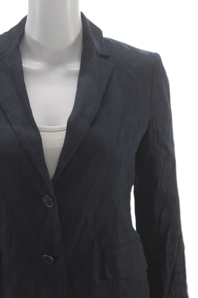 Vince Womens Dark Blue Linen Blend Blazer Collared Button Long Sleeve Size 4