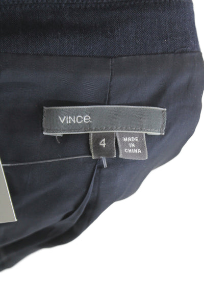 Vince Womens Dark Blue Linen Blend Blazer Collared Button Long Sleeve Size 4