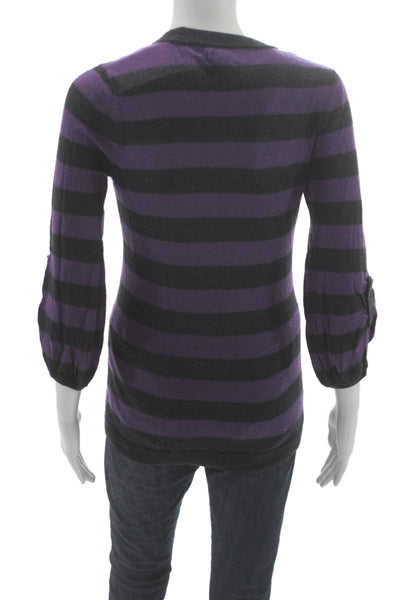 Splendid Womens Black Striped V-Neck Cashmere Cardigan Button 3/4 Sleeve Size S