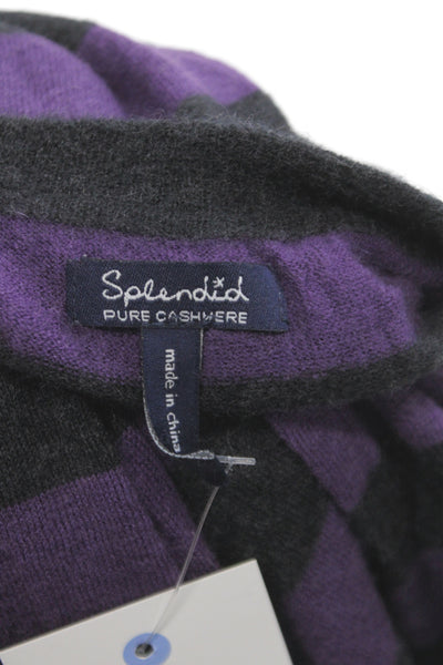 Splendid Womens Black Striped V-Neck Cashmere Cardigan Button 3/4 Sleeve Size S